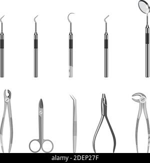 Set di icone vettoriali per strumenti dentali Illustrazione Vettoriale