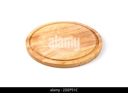 Tavola rotonda per cucinare su sfondo bianco. Foto Stock