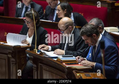 Il Ministro degli interni francese Christophe Castaner durante un dibattito sulla politica d'immigrazione francese in occasione dell'Assemblea nazionale di Parigi, il 7 ottobre 2019. Foto di Eliot Blondt/ABACAPRESS.COM Foto Stock