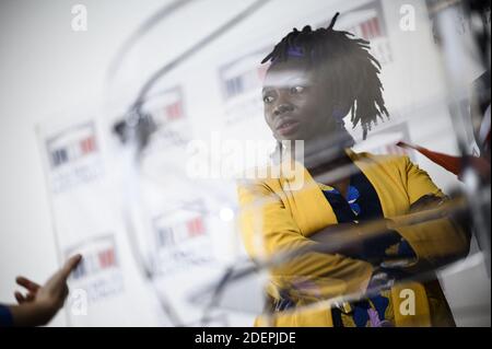 Daniele Obono durante una conferenza stampa all'Assemblea Nazionale di Parigi, il 7 ottobre 2019. Foto di Eliot Blondt/ABACAPRESS.COM Foto Stock