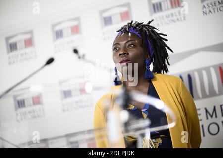 Daniele Obono durante una conferenza stampa all'Assemblea Nazionale di Parigi, il 7 ottobre 2019. Foto di Eliot Blondt/ABACAPRESS.COM Foto Stock