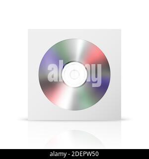 Vector 3d Realistic White CD, DVD in carta chiusa, custodia in plastica, confezione, busta con chiusura finestra isolata su sfondo bianco. Modello di progetto Illustrazione Vettoriale