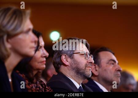 Il capo francese Rabbi Haim Korsia, presidente del Concistoro Centrale Israelita Joel Mergui, Valerie Pecresse durante l'inaugurazione ufficiale del Centro europeo per il giudaismo (Centre Europeen Du judaisme) a Parigi, Francia, il 29 ottobre 2019. Foto di Hamilton/Pool/ABACAPRESS.COM Foto Stock