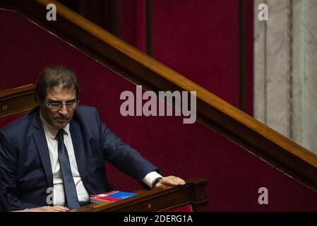 Leader del partito francese di sinistra Les Republicains (LR) e membro del parlamento Christian Jacob gesti durante una sessione di interrogazioni al governo all'Assemblea nazionale francese a Parigi, il 5 novembre 2019. Foto di Eliot Blondt/ABACAPRESS.COM Foto Stock