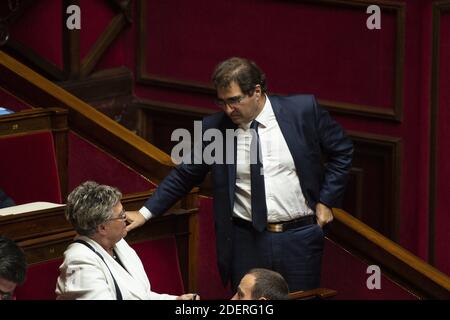 Leader del partito francese di sinistra Les Republicains (LR) e membro del parlamento Christian Jacob gesti durante una sessione di interrogazioni al governo all'Assemblea nazionale francese a Parigi, il 5 novembre 2019. Foto di Eliot Blondt/ABACAPRESS.COM Foto Stock