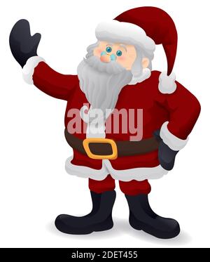 Festoso e chubby Babbo Natale che saluta a voi con abbigliamento tradizionale, in attesa di Natale. Illustrazione Vettoriale