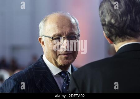 Laurent Fabius durante la cerimonia che ha celebrato l'ottantesimo anniversario del Centro nazionale francese di ricerca scientifica (CNRS) al Palais de la Decouverte di Parigi, Francia, 26 novembre 2019. Foto di Eliot Blondt/ABACAPRESS.COM Foto Stock