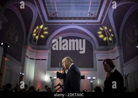 Laurent Fabius durante la cerimonia che ha celebrato l'ottantesimo anniversario del Centro nazionale francese di ricerca scientifica (CNRS) al Palais de la Decouverte di Parigi, Francia, 26 novembre 2019. Foto di Eliot Blondt/ABACAPRESS.COM Foto Stock