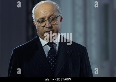 Laurent Fabius durante la cerimonia che ha celebrato l'ottantesimo anniversario del Centro nazionale francese di ricerca scientifica (CNRS) al Palais de la Decouverte di Parigi, Francia, 26 novembre 2019. Foto di Eliot Blondt/ABACAPRESS.COM Foto Stock