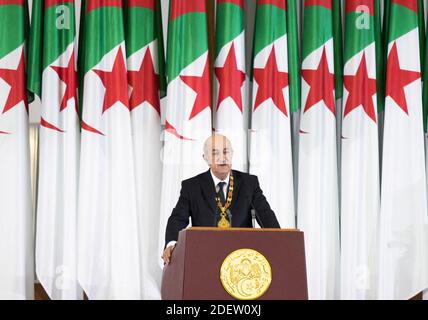 Il Presidente algerino Abdelmajid Tebboune durante la cerimonia di giuramento ad Algeri, Algeria, il 19 dicembre 2019. Foto di Louiza Ammi/ABACAPRESS.COM Foto Stock