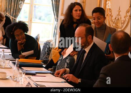 Conseil des Ministres Edouard Phhilippe Charles HufnagelAlexis Kohler (secretaire General de l'Elysee) Zelia Cesarion Sibeth N Daye Porte parole Thomas Fatome dir CAB adjoint Preparation du point de presse hebdomadaire - une semaine avec le Premier ministre Edouard Philippe - Parigi, Francia. Foto Elodie Gregoire/ABACAPRESS.COM Foto Stock