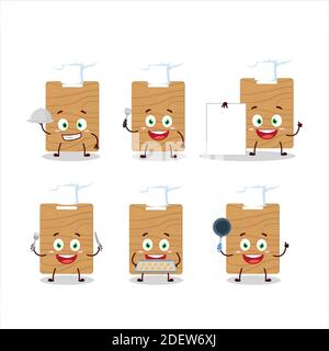 Carattere cartoon di taglio legno arrotondato con varie emoticon chef Illustrazione Vettoriale