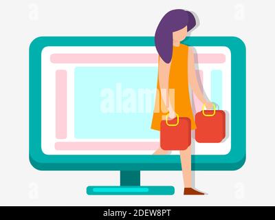donne che acquistano online concetto di illustrazione vettoriale Illustrazione Vettoriale