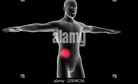 illustrazione 3d di un ologramma a raggi x maschile che mostra l'area del dolore sulla zona toracica Foto Stock