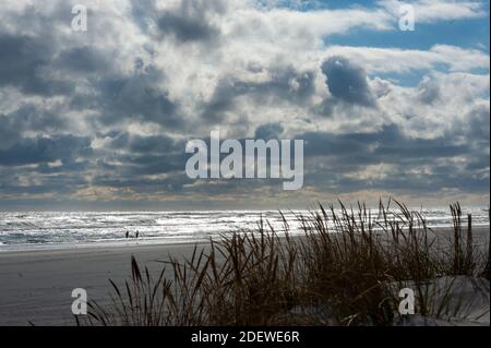 Brigantine, New Jersey, Stati Uniti. 1 Dicembre 2020. I pescatori gettano le loro linee nell'Oceano Atlantico su un giorno di caduta breezy martedì, 01 dicembre 2020 a 12th Street Beach a Brigantine, New Jersey. ( Credit: William Thomas Cain/Alamy Live News Foto Stock