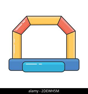 Bouncy castello gonfiabile. Torre e attrezzature per il parco giochi per bambini. Illustrazione della linea vettoriale isolata su sfondo bianco. Illustrazione Vettoriale