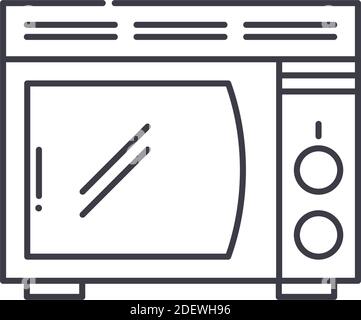 Icona stufa a microonde, illustrazione lineare isolata, vettore di linea sottile, segno di disegno di fotoricettore, simbolo di concetto di contorno con tratto modificabile su sfondo bianco Illustrazione Vettoriale