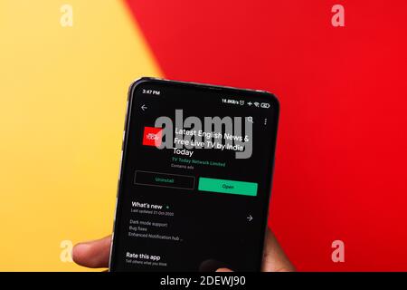 Assam, india - 29 Novembre 2020 : il logo di oggi dell'India sull'immagine di riserva dello schermo del telefono. Foto Stock