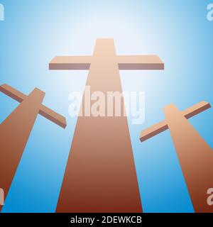 Vettore tre croci. Passione di Cristo e sfondo pasquale Illustrazione Vettoriale