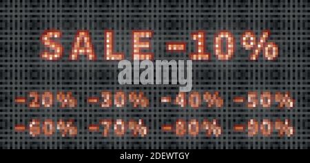 Modello numeri del marquee di vendita. serie vettoriale 3d di numeri di lampadine. Prezzo di vendita della promozione impostato Illustrazione Vettoriale