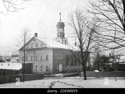 Una vecchia fotografia della chiesa morava a Betlemme, Pennsylvania, USA. Foto Stock