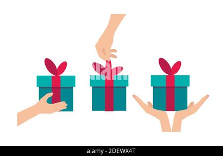 Confezione regalo per la vacanza. Simbolo del programma fedeltà e premi. Promozione online store, bonus, sorpresa o premio per un programma di riferimento. Modello per Illustrazione Vettoriale