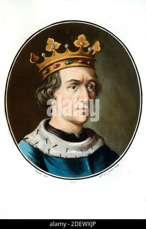 Ritratto di Re Luigi VIII, conosciuto come Leone (1187-1226) Re di Francia (1790) (Sergente) incisione o illustrazione Foto Stock