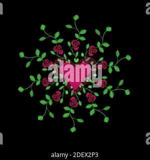 Mandala ricamo per amore. Pattetn circolare forma Henna, tatuaggio, decorazione, ricamato, Mehndi. Illustrazione Vettoriale