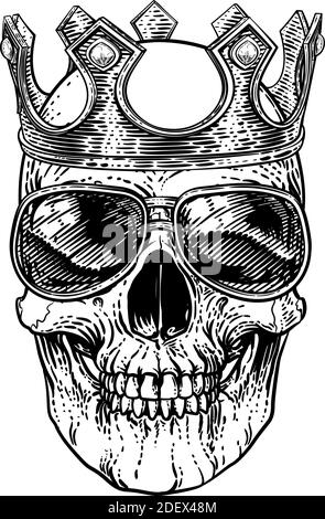 Skeleton Skeleton Skeleton Skeleton In Shades And Crown Illustrazione Vettoriale