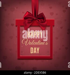 Buon giorno di San Valentino, rosso, banner quadrato in forma di regalo. Illustrazione Vettoriale