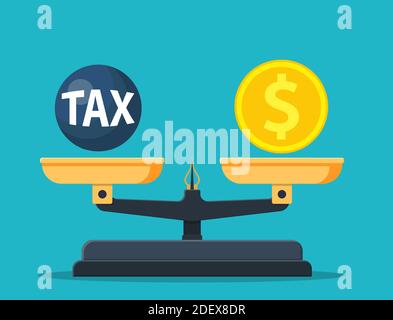 Bilancia con peso fiscale palla e contanti Illustrazione Vettoriale