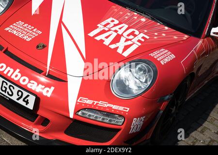 Ring taxi, sports car, Porsche, Nordschleife Racetrack. Nurburgring, Germany. Stock Photo