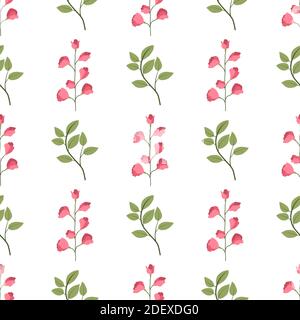 Motivo floreale senza cuciture con foglie verdi e piselli dolci rosa in fiore. Tessuto, ornamento di tessuto. Fiori fioriti primaverili. Illustrazione Vettoriale