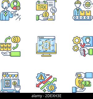Set di icone a colori RGB per la gestione aziendale Illustrazione Vettoriale