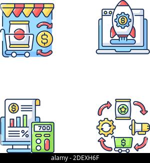 Set di icone a colori RGB per la gestione aziendale Illustrazione Vettoriale
