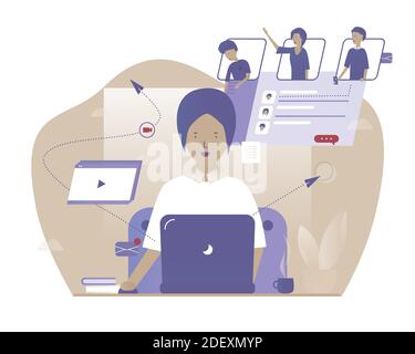 Conferenza di lavoro online. Distanza vettore lavoro web Illustrazione Vettoriale