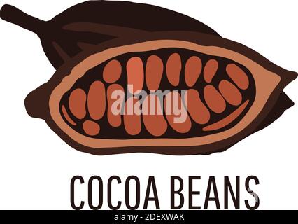 Icona del logo dei grani di cacao fritti marroni, isolata sfondo bianco Illustrazione Vettoriale