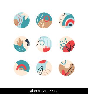 Metti in evidenza il set di copertine, astratte icone floreali botaniche per i social media. Illustrazione vettoriale Illustrazione Vettoriale