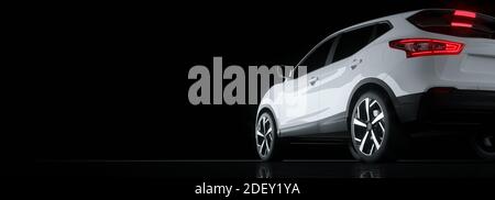 Auto SUV bianca su elegante sfondo scuro. Foto Stock
