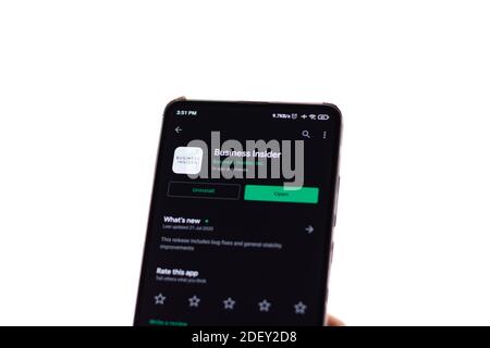 Assam, india - 29 novembre 2020 : il logo dell'insider di affari sull'immagine dello stock dello schermo del telefono. Foto Stock