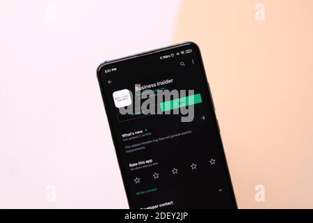 Assam, india - 29 novembre 2020 : il logo dell'insider di affari sull'immagine dello stock dello schermo del telefono. Foto Stock