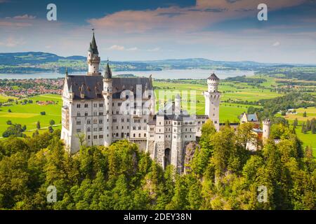 Castello di Neuschwanstein, Schwangau, Alpi Bavaresi, Allgäu, Svevia, Baviera, Germania, Europa Foto Stock