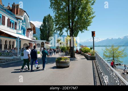 Svizzera, Vaud, Waadt, Lac Léman, Genfer See, Lago di Ginevra, Montreux, ville, Stadt, città, Les quais, die Docks, le banchine Foto Stock