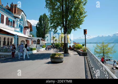 Svizzera, Vaud, Waadt, Lac Léman, Genfer See, Lago di Ginevra, Montreux, ville, Stadt, città, Les quais, die Docks, le banchine Foto Stock