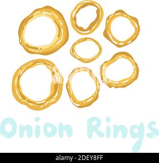 Icona anelli di cipolla vettore clipart. Anelli di cipolla fritti cute illustrazione. Fast food americano. Street fritto fast food per l'alcol. Cipolla dorata croccante Illustrazione Vettoriale