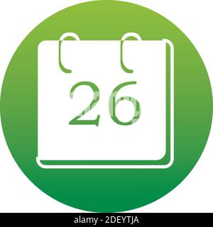 Icona calendario di un set in stile piatto alla moda isolato su sfondo bianco. Simbolo mobile retro su pulsante gradiente verde per il design del tuo sito web, logo, Illustrazione Vettoriale