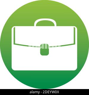 Icona a forma di valigetta in cerchio . Pulsante icona, elemento grafico di un set in stile piatto alla moda isolato su sfondo bianco. Simbolo retrò su grigi verde Illustrazione Vettoriale