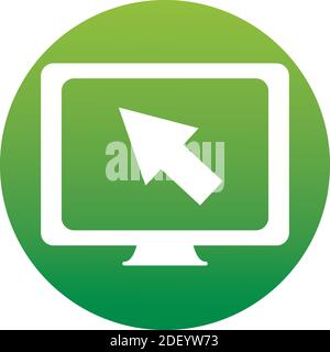 Icona computer desktop vettoriale in cerchio . Icona, pulsante, elemento grafico di un set in stile piatto alla moda isolato su sfondo bianco. Simbolo retro Illustrazione Vettoriale