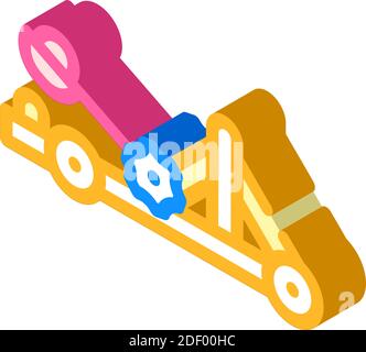 immagine vettoriale con icona isometrica della pistola catapulta antica Illustrazione Vettoriale