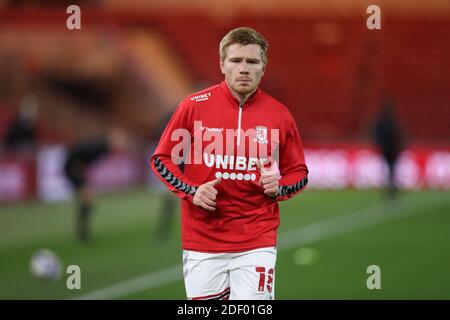 MIDDLESBROUGH, INGHILTERRA. IL 2 DICEMBRE il Duncan Whatmore di Middlesbrough si riscalda prima della partita del campionato Sky Bet tra Middlesbrough e Swansea City al Riverside Stadium di Middlesbrough mercoledì 2 dicembre 2020. (Credit: Mark Fletcher | MI News) Credit: MI News & Sport /Alamy Live News Foto Stock